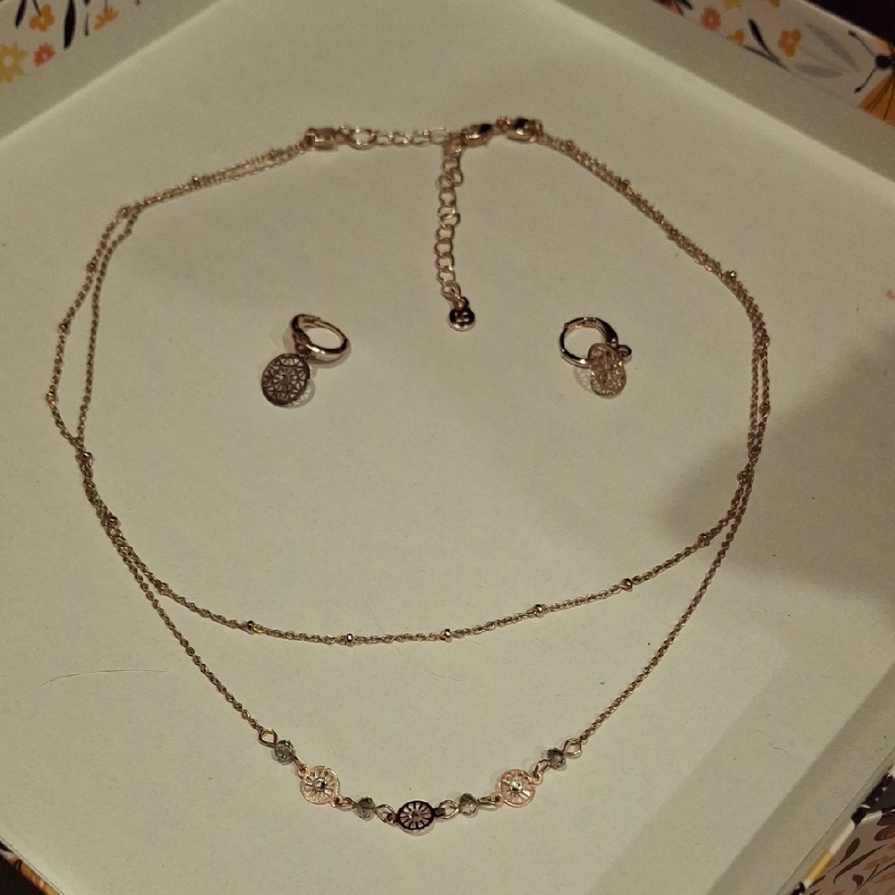 Layered Gold Dreamcatcher Necklace With Matching Earrings